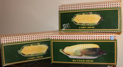 Plato de mantequilla de maíz con barril de galletas y 2 platos de maíz, estilo granja NUEVO EN CAJA Foto 1 de 4