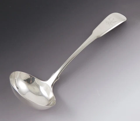 1812 English Georgian Sterling Silver Fiddle Eagle Crown Crest Sauce/Gravy Ladle Cover