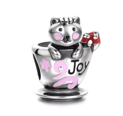 Charm Anhänger für Armband Tasse Kakao mit Hund Silber plattiert Geschenkidee - Bild 1 von 3