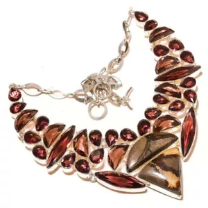 Brown Jasper, Smoky Quartz, Purple Amethyst Gemstone Handmade Statement Necklace - Picture 1 of 4