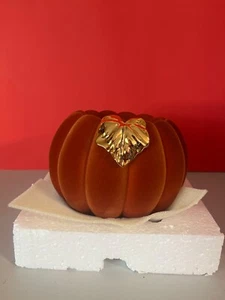 Retired Bath and Body Works flocked pumpkin candle holder - Picture 1 of 2