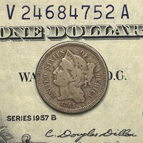 1865/65 OVEERDATE 3 Cent Nickel 3C Circulated Civil War Date US Coin-zm Cover
