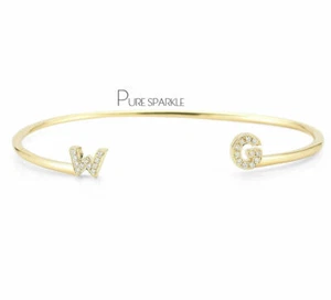 Brazalete Brazalete Personalizado Inicial Diamante Oro 14K 0.10 Ct. Diamante A a Z - Imagen 1 de 3
