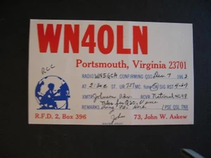 Vintage Postkarte Amateurfunker Portsmouth Va. - Bild 1 von 2