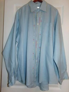 Martin Gordon Pale Blue w/Multicolor Trim 100% Linen Front Pocket Long Sleeve - Picture 1 of 3