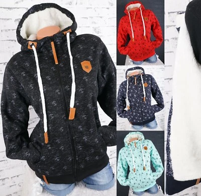 Damen Sweat Jacke Kapuze Hoodie Teddyfell gefüttert Futter Anker L XL 2XL 3XL - Bild 1 von 4