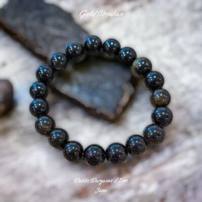 Pulsera Obsidiana Oro - Piedras Naturales Unisex 10mm Foto 1 de 3