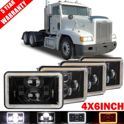 For Freightliner FLD 120 112 4Pcs 4x6" LED Headlights High-Low DRL Angel Eyes Foto 1 de 4
