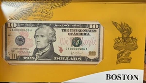 2004A $10 Federal Reserve Note Boston- Low 3 Digit Serial # in BEP Folder #406 - Picture 1 of 2