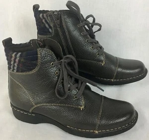 Clark Whistle Bea Brown Pebbled Leather Quilted Plaid Lace up Ankle Boots sz 7.5 - Bild 1 von 11