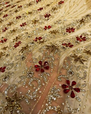 Classy Beaded lace Fabric Material for Elegant Bridal fabric by the yard - Image 1 of 4