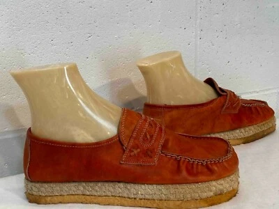 Talla 9 Nuevo De Colección Zapato Años 70 Cuerda Boho Tacón de Yute Plataforma Mocasín Cuero Sin Cordones Delmar Foto 1 de 4