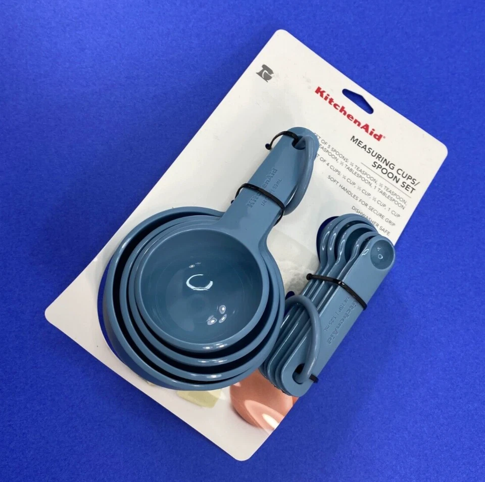 KitchenAid Measuring Cups Spoons Teaspoon Set Soft Grip Blue KQ475OHBLA