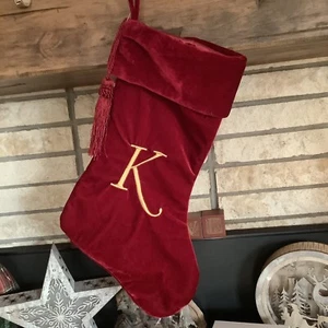 VINTAGE TARGET Red VELVET MONOGRAM GOLD K CHRISTMAS STOCKING TASSEL - Picture 1 of 1