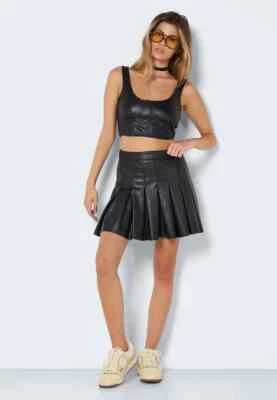 热卖 女式 真皮 皮革 迷你 百褶裙和上衣 时尚 黑色 — 第 1/4 张图片
