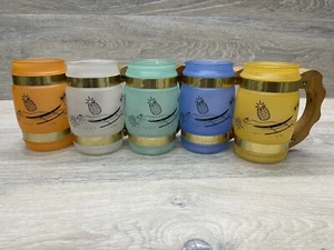 SiestaWare Vintage Frosted Tiki Mugs Wooden Handles Set of 5 - Picture 1 of 10