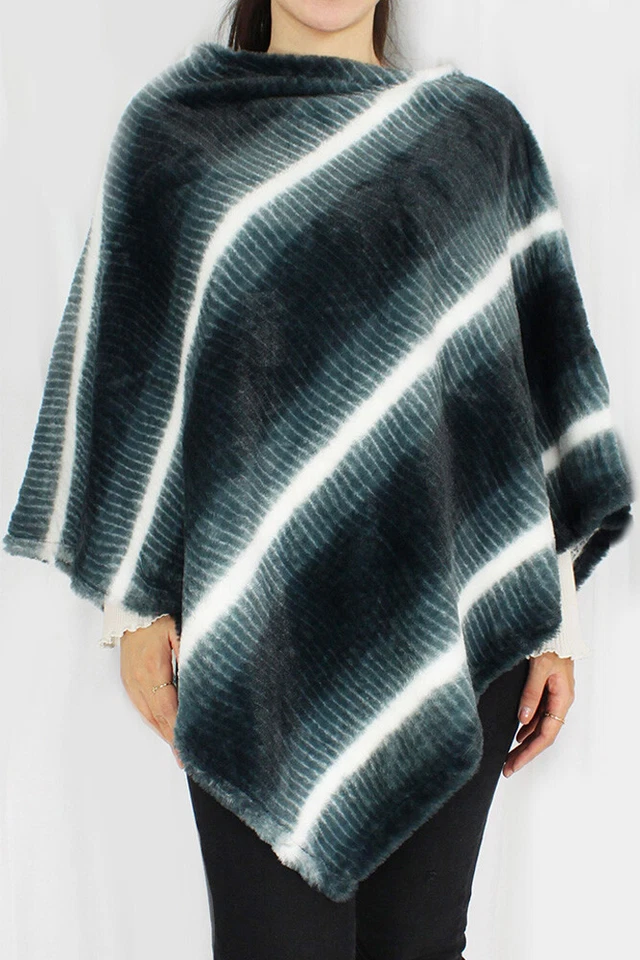 Poncho chal estilo Anthropologie para mujer suave acogedor boho ombre rayas piel sintética Foto 1 de 2