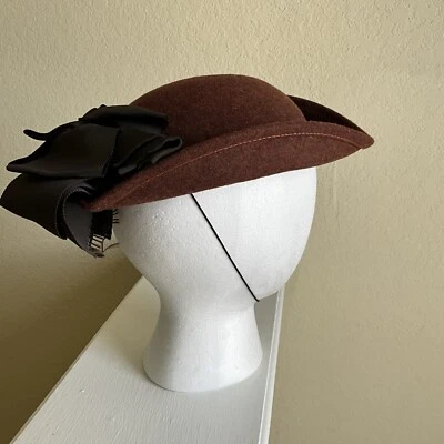 Vintage Lonni San Francisco Hat 100% Wool Felt Cap Red With Bow Church Easter - Image 1 of 4