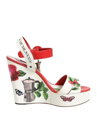 Sandalias de cuña Dolce & Gabbana blancas florales con correa al tobillo zapatos para mujer auténticos Foto 1 de 4
