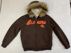 Cleveland Browns Fleece Hoodie Sherpa Lined Women’s Large Removable Fur Trim - Picture 1 of 11