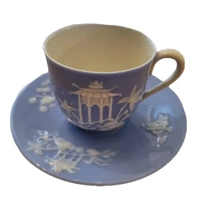 Juego de tazas y platillos de té azul Lenox Pagoda vintage como nuevos raros - Imagen 1 de 5