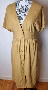 SPORTSGIRL LINEN VISCOSE BLEND MUSTARD MIDI SIZE 10 - Picture 1 of 4