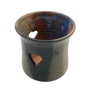Vintage Studio Art Pottery Votive Candle Tea Light Holder Heart Cutouts Signed - Picture 1 of 16