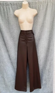 BROWN FAUX LEATHER TROUSERS,STRAIGHT LEG,60S,70S,80S,90S VINTAGE LOOK,SIZE 20 - Picture 1 of 8