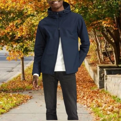 Everlane Hombre M Renew Azul Marino Con Capucha Todo Clima Chubasquero   Foto 1 de 4