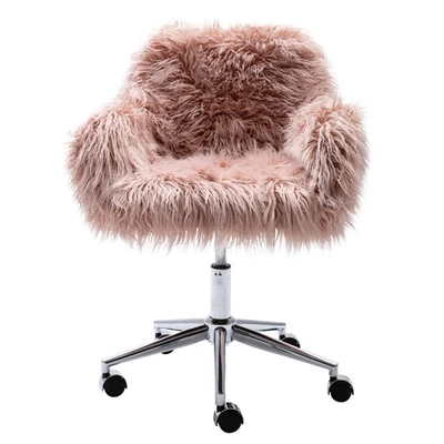 Faux Fur Swivel Chair Home Office Fluffy Chair For Girls, Makeup Vanity Chair  - Image 1 of 4