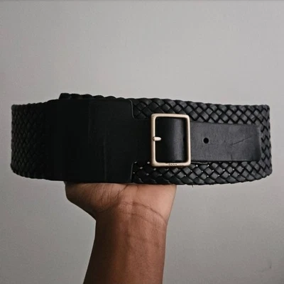 DKNY BLACK LEATHER WOVEN BLACK WOMEN'S SIZE SMALL - Image 1 of 4