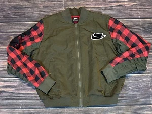 Nike Sportswear NSW Chaqueta Para Hombre M Oliva Oscura Ejército Bombardero A Cuadros Acolchada Cremallera Completa - Imagen 1 de 13