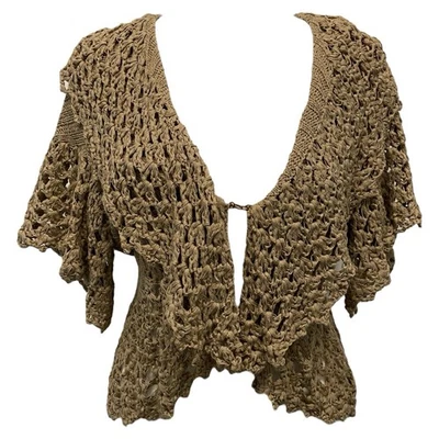 Bebe Gold Metallic Short Flutter Sleeve Cropped Knit Bolero Shrug Women's L - Image 1 of 4