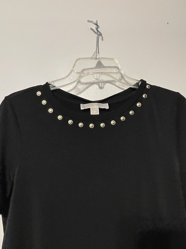 Michael Kors CAMICIA Vestito NERO ORO Accenti al Scollo Taglia M