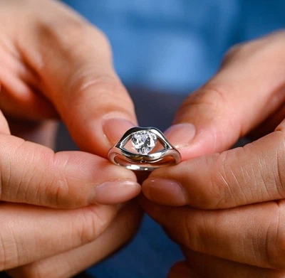 Lab Grown Heart Cut Diamond Promise Ring 10k white gold ring gift for women - Image 1 of 4