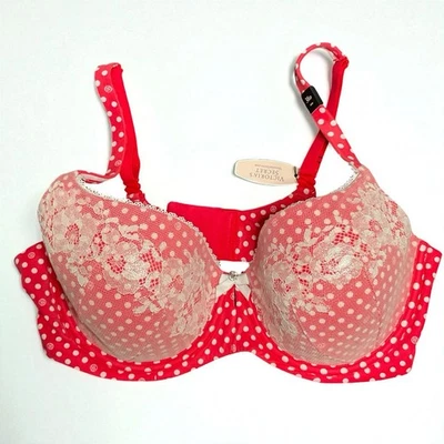 Sujetador Victoria's Secret Body Forrado Demi Supersuave Lunares y Encaje Metálico 38D Foto 1 de 4