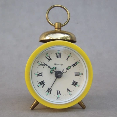 Vintage Blessing Miniature Wind Up Bell Alarm Clock West Germany Yellow! - Image 1 of 4