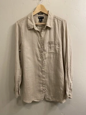 Blusa JNY Jones New York para mujer talla grande lino tostado mangas enrollables Foto 1 de 4