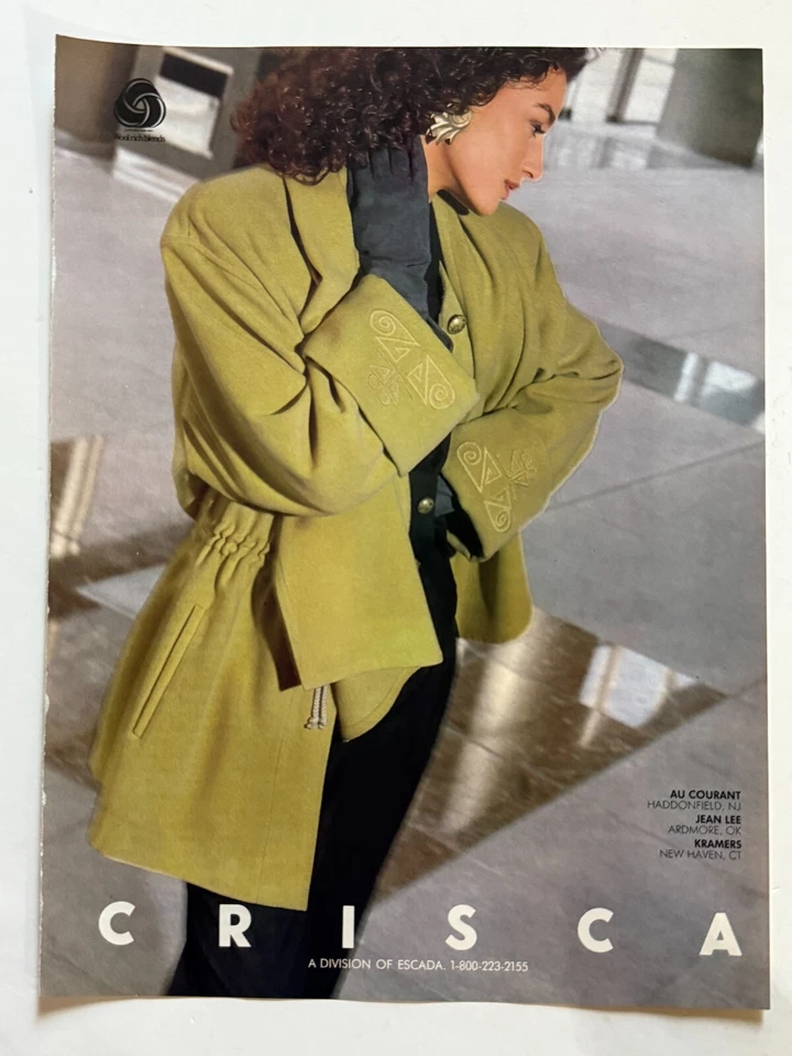 De colección 1990 Crisca Escada Moda Mujer en Chaqueta Verde Publicidad Impresión Anuncio Foto 1 de 1