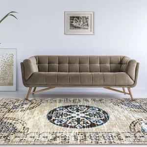 Distressed Medallion Large Washable Non Slip Area Rugs / Runner Rug / Door Mat - Picture 1 of 26