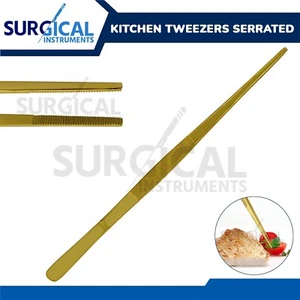 BBQ Grill Tweezer 12" Long Food Tongs Kitchen Chef DIY Tool Stainless Steel Gold - Picture 1 of 9