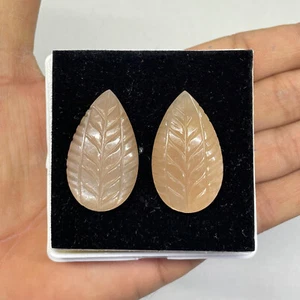 2 Pcs Natural Peach Sunstone 34x20mm Carved Glossy Gemstones 65.25 Cts - Picture 1 of 10