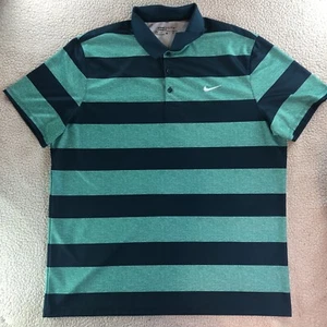 Nike Golf Polo Men’s XL Navy Dri-Fit Striped Shirt - Standard Fit S/S 725516-346 - Picture 1 of 12