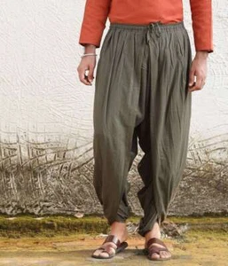 Isha Life Unisex Dhoti Hose unbeschädigt Bio Baumwolle Dhoti olivgrün - Bild 1 von 5