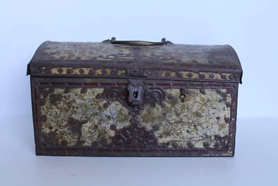 Antique 19th Century Embossed Tin & Wood Floral Dome Latch Box - Image 1 of 4