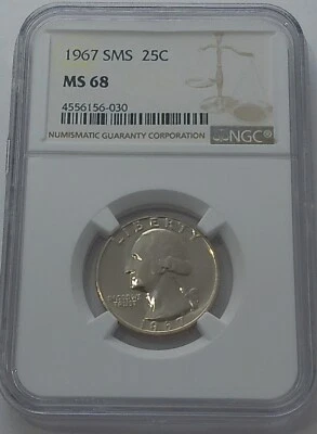 1967 SMS NGC MS68 Washington Quarter 25c Special Mint Set Uncirculated White Lbl - Image 1 of 3