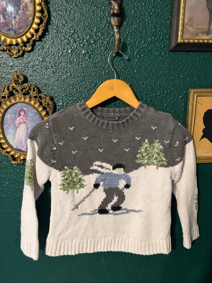 Suéter Kitestrings Unisex 5-6 Blanco Gris Pullover Esquí De Colección Foto 1 de 4