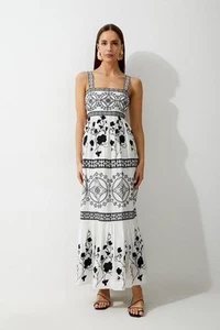 Karen Millen Maxikleid Blumen & Geo bestickt Cutout US 8 neu mit Etikett Baumwolle - Bild 1 von 13