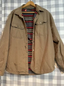 The American Outdoorsman Men’s LG Fleece Lined Tan Canvas Shirt Jacket w Pockets - Picture 1 of 10