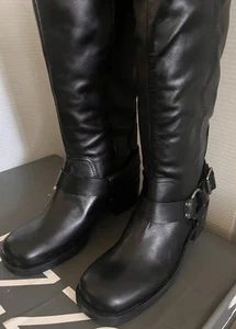 Arezzo Womens Clara Knee-High Leather Tall Motorcycle Boots | Black | 9.5B - Picture 1 of 9
